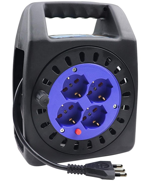Avvolgicavo Elettrico Prolunga Elettrica 15 Metri 4 Prese Polivalenti Schuko + 10A/16A Spina 16A