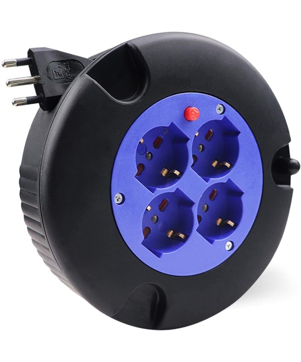 Avvolgicavo Elettrico Prolunga Elettrica 5 Metri 4 Prese Polivalenti Schuko + 10A/16A Spina 16A