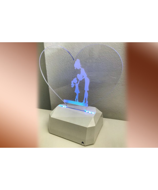 3D Acrilico Forma Cuore Figura Mamma e Figlia (3DE905)