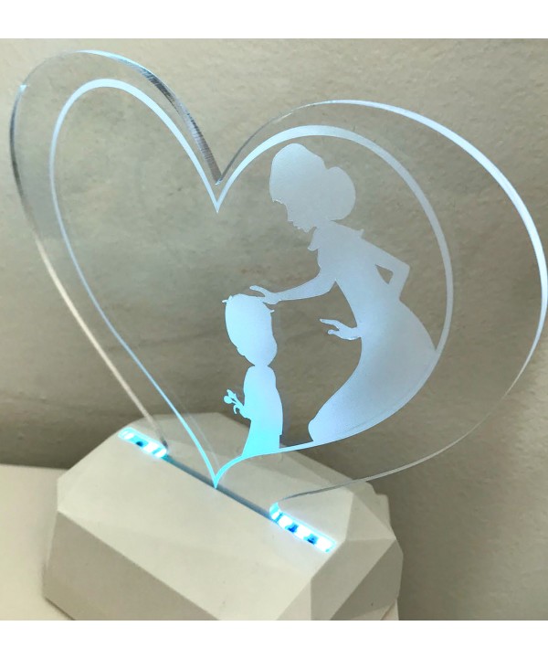 3D Acrilico Forma Cuore Figura Mamma e Figlio (3DE906)
