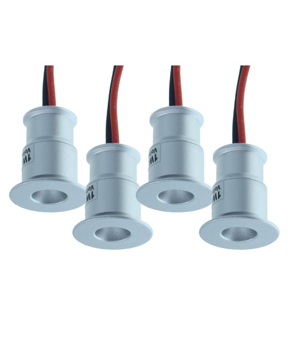 4 PZ Mini Faretto Led Da Incasso 1W DC 12V Caldo 3000K Carcassa Argento Angolo 120 Gradi Foro 15mm 20X25mm