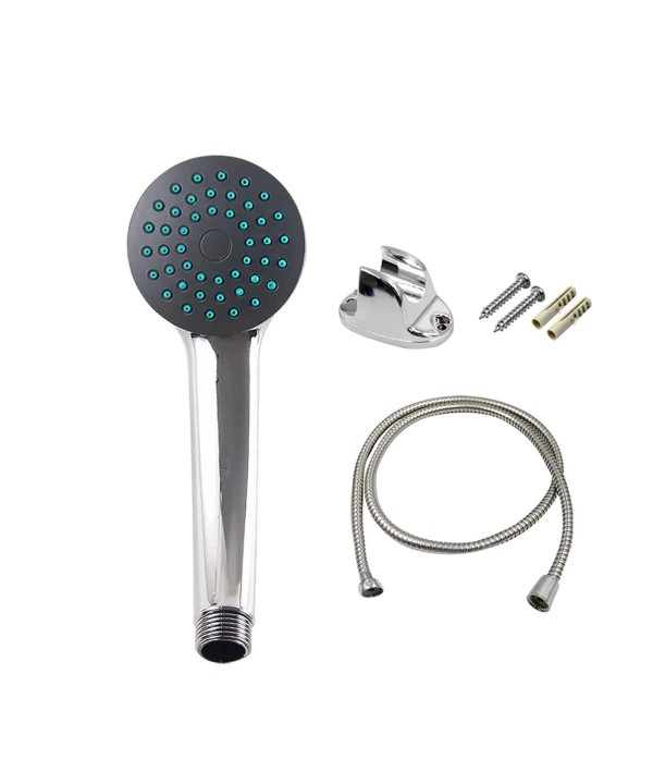Kit Soffione Doccia + Tubo Flessibile Doccia 1,5M + Staffa Supporto Da Muro Cromato Rotondo