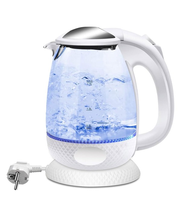 Bollitore Acqua Elettrico 1,7 Litri In Vetro 2200W Spina Schuko 16A Bianco