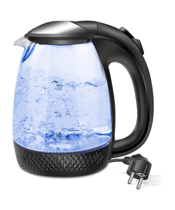 Bollitore Acqua Elettrico 1,7 Litri In Vetro 2200W Spina Schuko 16A Nero