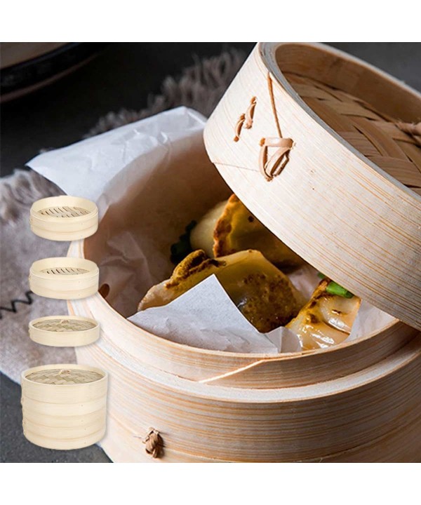 Cestello per Cottura a Vapore di Bambù a 2 Livelli Lavabile per Ravioli Verdure Dimsum e molti altri 20cm Diametro e Alto 14.2cm