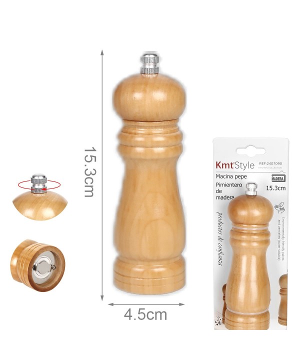Macinapepe In Legno Macina Pepe e Sale Colore Beige 15,3cm