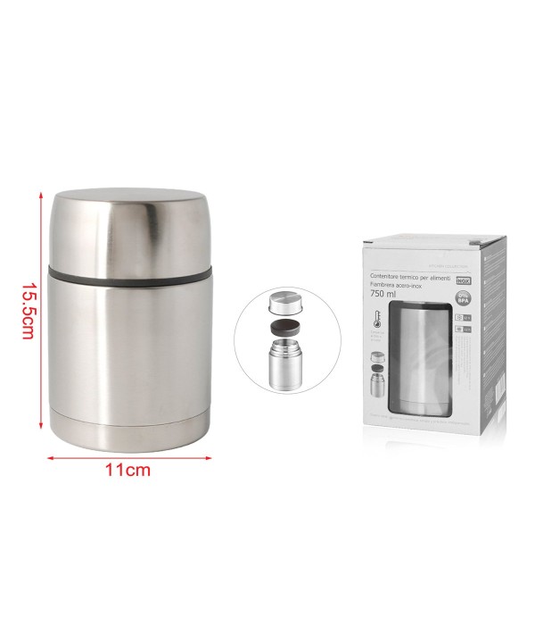 Contenitore Termico per Alimenti in Acciaio Inox Mantiene Freddo e Caldo per 12 ore 750mL H15.5 x W11cm