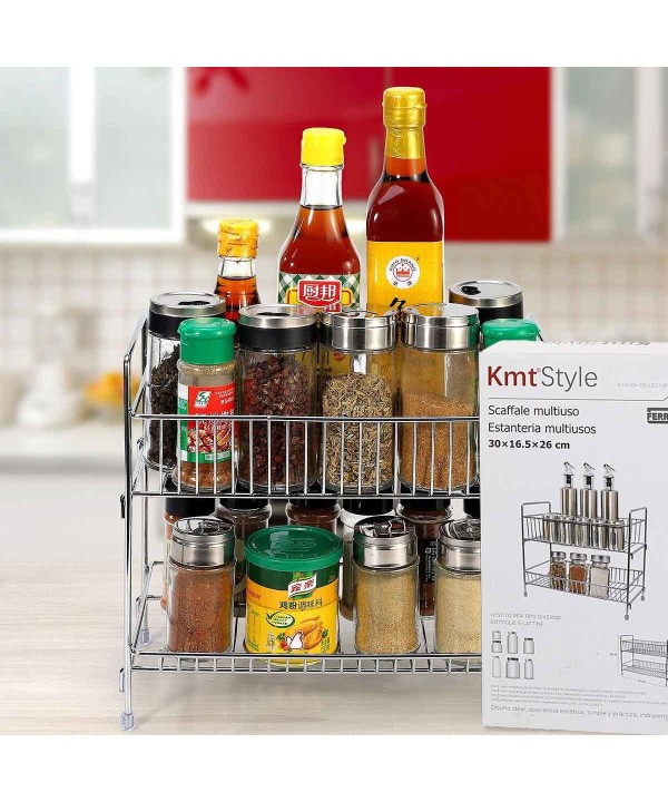 Scaffale Portaoggetti da Cucina 2 Livelli per Barattolo di Spezie Lattine Bottiglie Multiuso per Casa Ufficio Mensola Bagno Dimensione L30xP16.5xH26cm