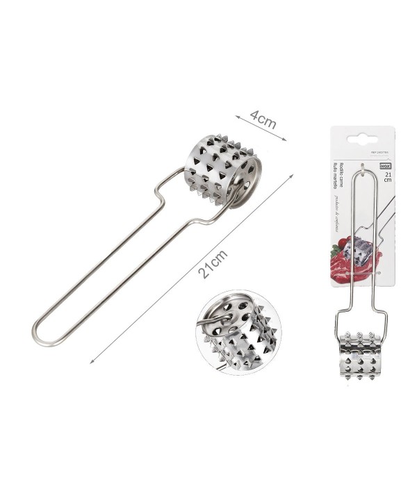 Rullo Martello per Carne da 21cm in Acciaio Inox Batticarne per Bistecche e Carni da Stagionare