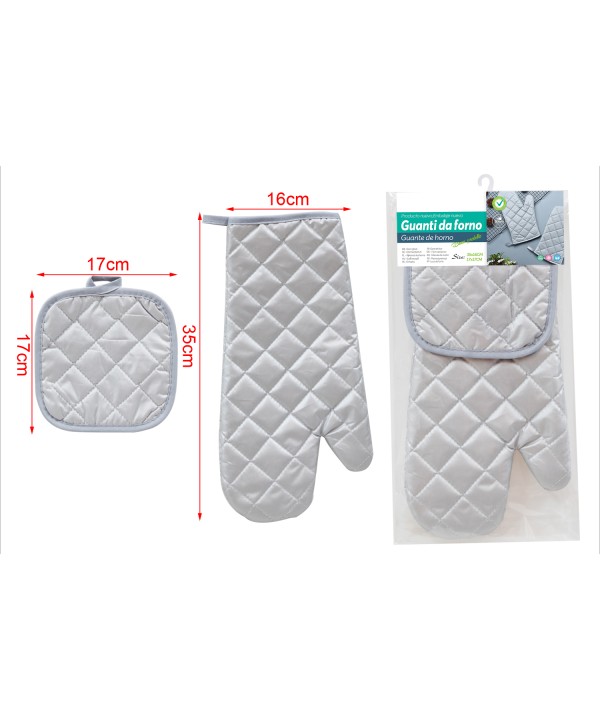 Set Guanti da Forno Con Presina In Cotone Allungato 35X16cm