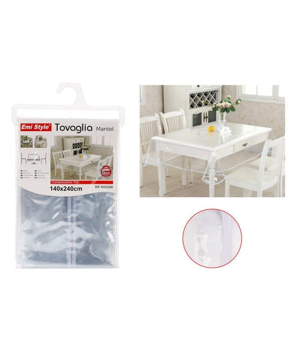 Tovaglia PVC Impermeabile Trasparente Rettangolare 140x240cm
