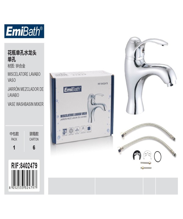 Kit Miscelatore Monocomando per Bagno Rubinetto per Lavabo Argento Cromato Misura 135x150mm