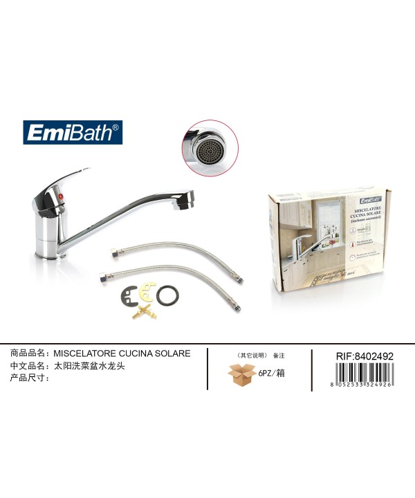 Kit Rubinetto Cucina Appogio Su Lavello Bocca Bassa Argento Cromato Misura 100x240mm