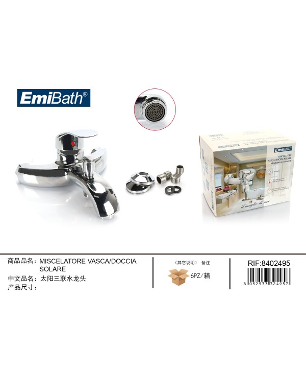 Kit Rubinetto Per Vasca Doccia Da Bagno Miscelatore Monocomando Misura 180x170x120mm Argento Cromato