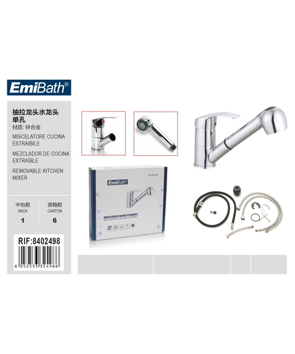 Rubinetto Per Cucina Con Estraibile Doccetta Miscelatore Lavello Girevole a 360° Argento Cromato 230X180mm