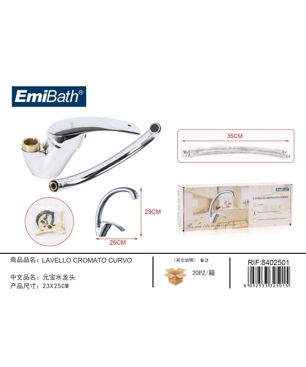 Kit Rubinetto Design Ricurvo Miscelatore Misura 230x250mm Colore Argento Crromato