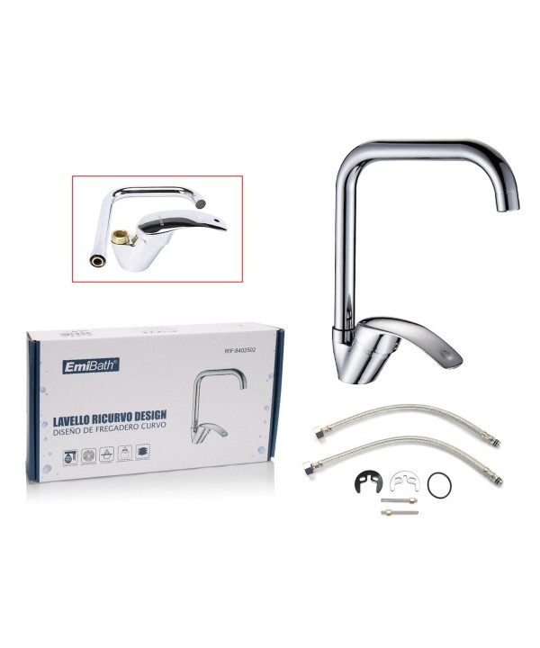Kit Rubinetto Design Ricurvo Miscelatore Misura 280x220mm Colore Argento Crromato