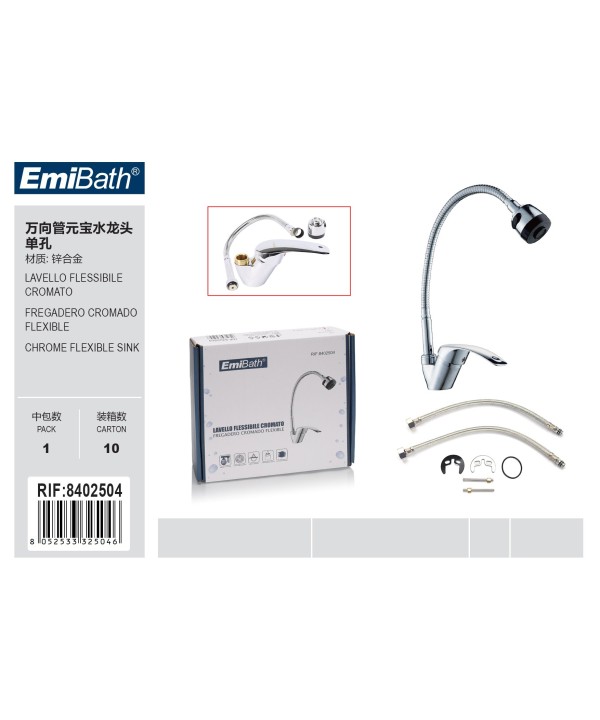 Kit Rubinetto Lavello Tubi Maniglia Flessibile Misura 530x160mm Doppio Getto