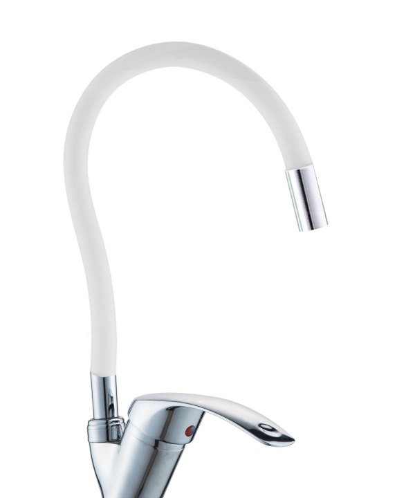 Kit Rubinetto Cucina Bocca Curvo Alta Tubo Flessibile Monogetto Colore Bianco