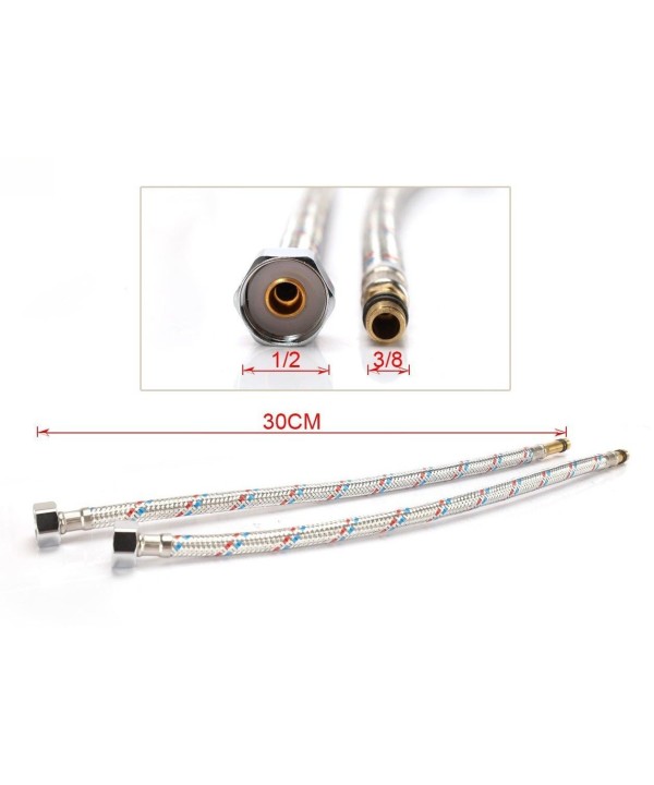 Coppia Tubi Flessibili Per Miscelatore Rubinetto Lungo 30cm Connettori F 1/2'' e M 3/8''
