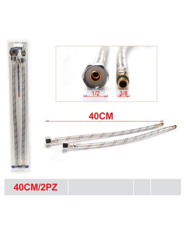 Coppia Tubi Flessibili Per Miscelatore Rubinetto Lungo 40cm Connettori  F 1/2'' e M 3/8''