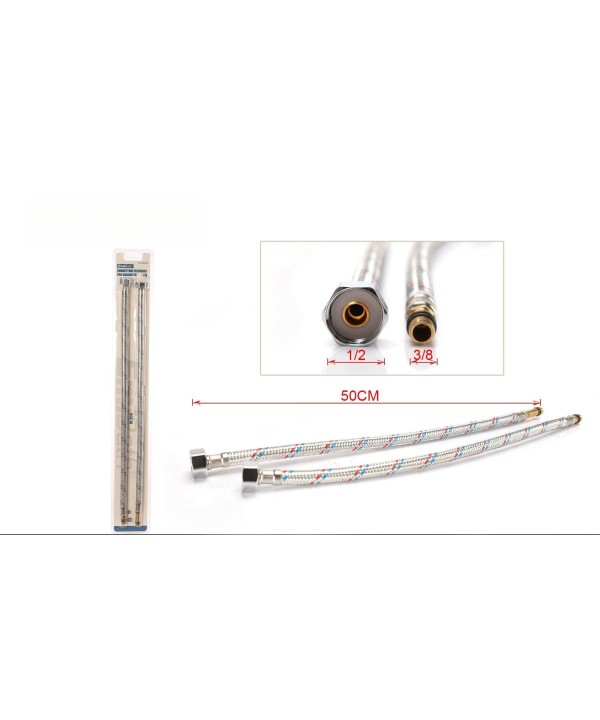 Coppia Tubi Flessibili Per Miscelatore Rubinetto Lungo 50cm Connettori  F 1/2'' e M 3/8''