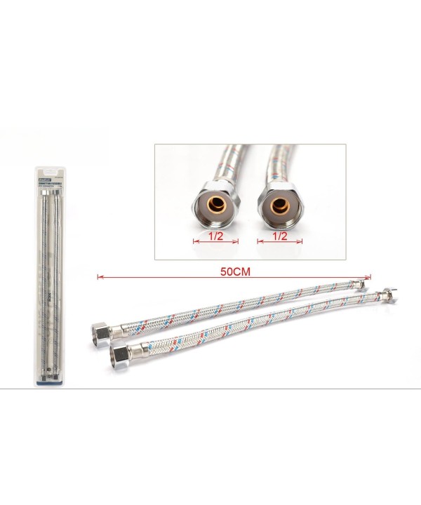 Coppia Tubi Flessibili Per Miscelatore Rubinetto Lungo 50cm Connettori F 1/2" e F 1/2"