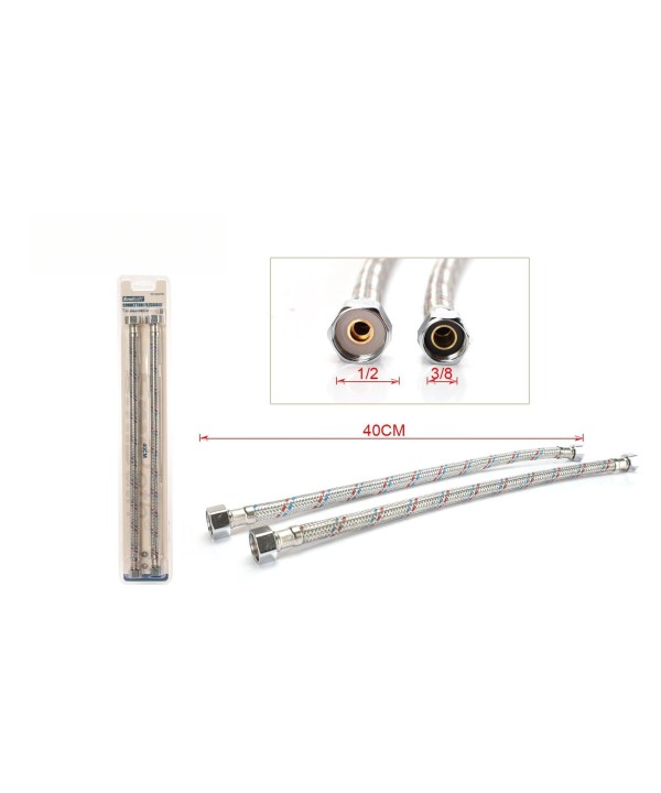 Coppia Tubi Flessibili Per Miscelatore Rubinetto Lungo 40cm connettori F 1/2'' e F 3/8''
