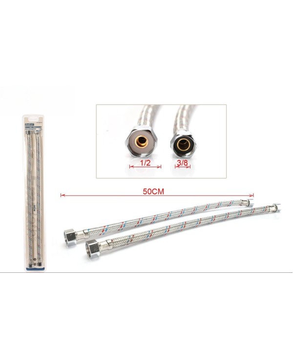 Coppia Tubi Flessibili Per Miscelatore Rubinetto Lungo 50cm connettori F 1/2'' e F 3/8''