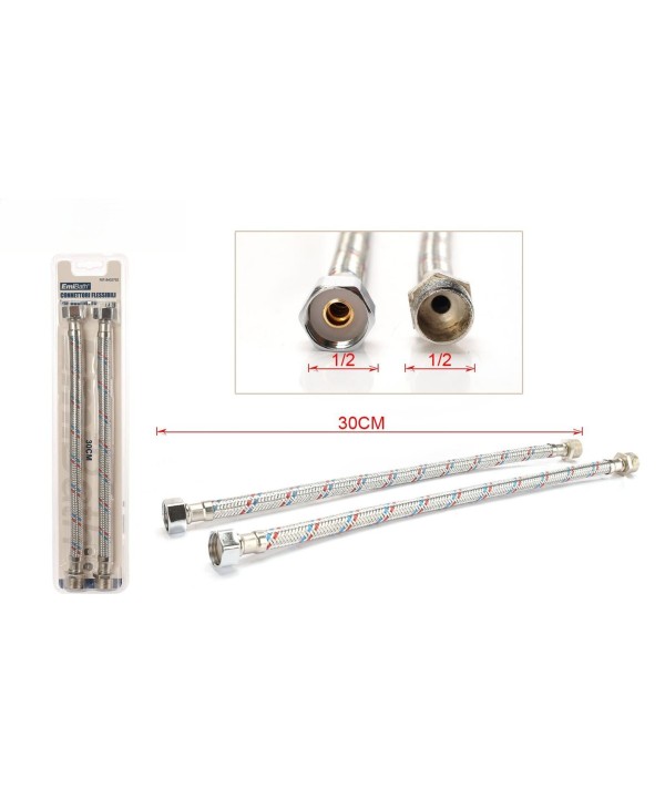 Coppia Tubi Flessibili Per Miscelatore Rubinetto Lungo 30cm connettori F 1/2"e M 1/2"