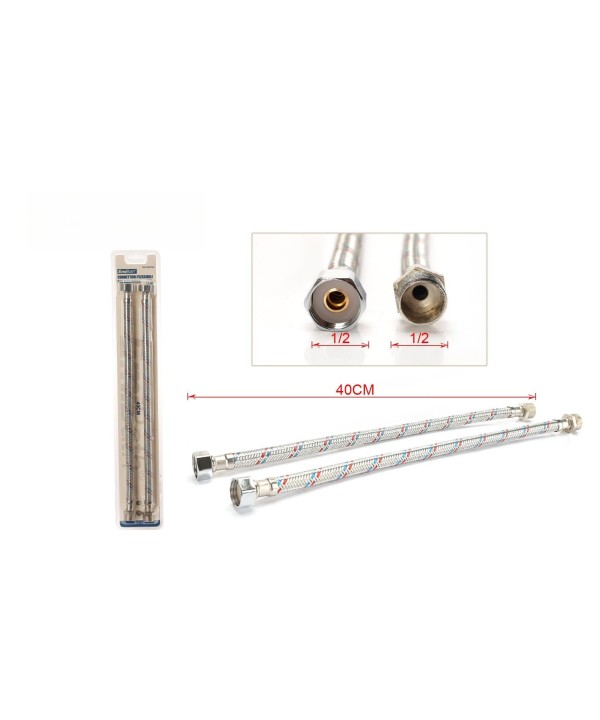 Coppia Tubi Flessibili Per Miscelatore Rubinetto Lungo 40cm Connettori F 1/2" e M 1/2"