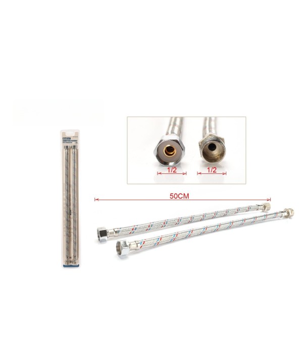 Coppia Tubi Flessibili Per Miscelatore Rubinetto Lungo 50cm Connettori F 1/2" e M 1/2"
