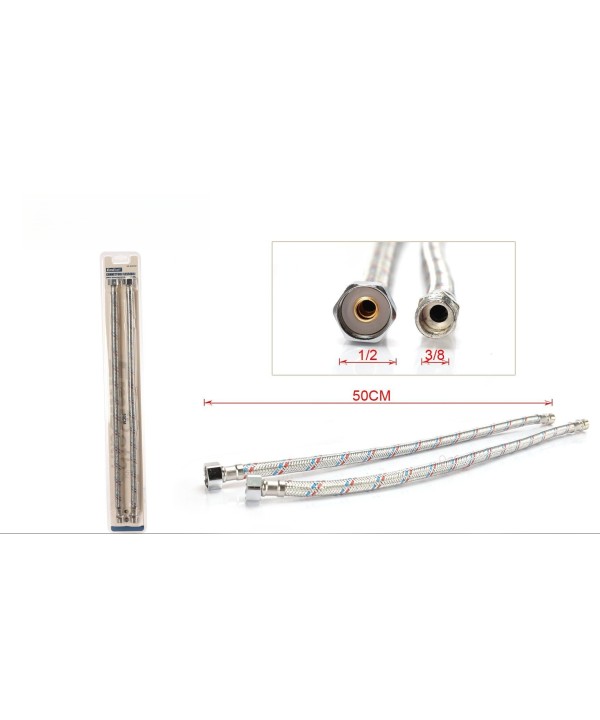 Coppia Tubi Flessibili Per Miscelatore Rubinetto Lungo 50cm Connettori F 1/2" e M 3/8"