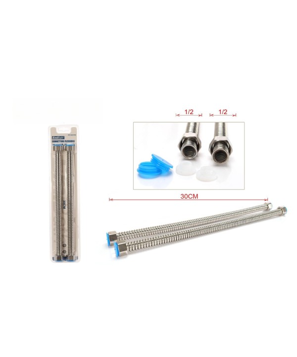 Coppia Tubi Flessibili Per Miscelatore Rubinetto Lungo 30cm Connettori F 1/2" e F 1/2"