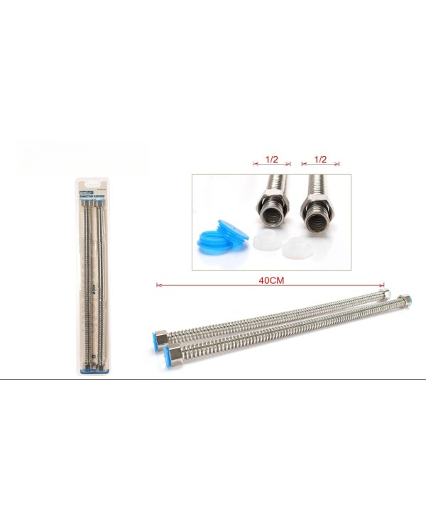 Coppia Tubi Flessibili Per Miscelatore Rubinetto Lungo 40cm Connettori F 1/2" e F 1/2"