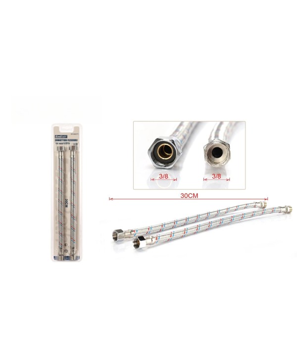 Coppia Tubi Flessibili Per Miscelatore Rubinetto Lungo 30cm Connettori F 3/8" e M 3/8"