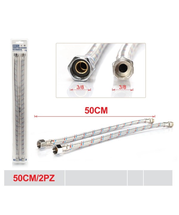 Coppia Tubi Flessibili Per Miscelatore Rubinetto Lungo 50cm connettori F 3/8" e M 3/8"