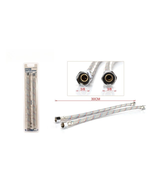 Coppia Tubi Flessibili Per Miscelatore Rubinetto Lungo 30cm Connettori F 3/8" e F 3/8"