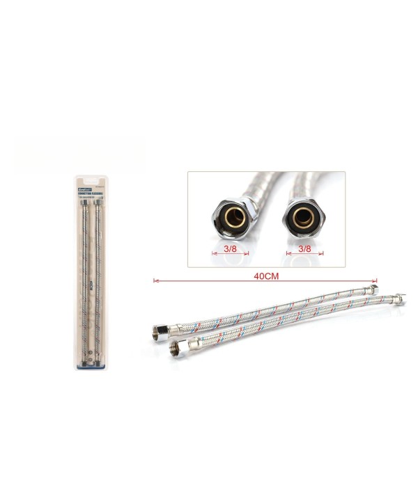 Coppia Tubi Flessibili Per Miscelatore Rubinetto Lungo 40cm Connettori F 3/8" e F 3/8"