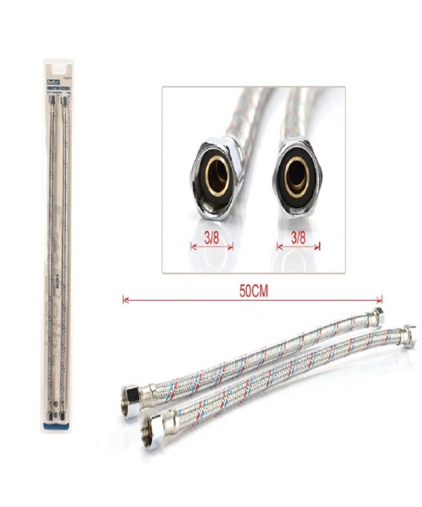 Coppia Tubi Flessibili Per Miscelatore Rubinetto Lungo 50cm Connettori F 3/8" e F 3/8"
