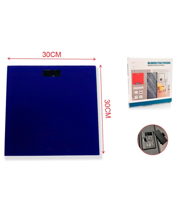 Bilancia Pesapersone Digitale LED in Vetro 30x30cm in Chilogrammi Avvio Automatico a Batteria 2 AAA Escluse Colore Blu Reale