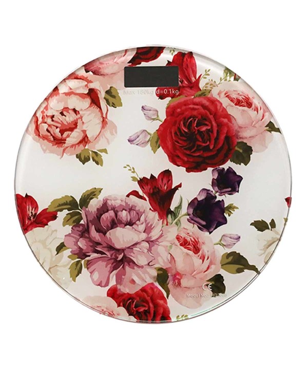Bilancia Digitale LCD Pesapersona in Vetro Bilancia Rotonda a Batteria per Bagno Cameretta Rotonda 30x30cm Motivo Fiori Avvio Automatico