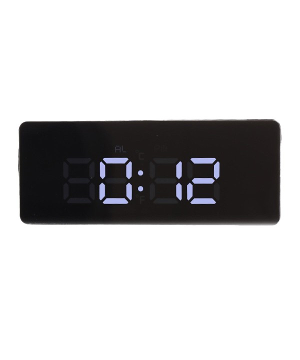 Sveglia Digitale Rettangolare con Schermo allo Specchio Stile Moderno Colore Nero Allimentato con 3x Batteria AAA Oppure Cavo USB