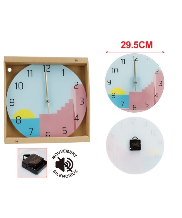 Orologio Da Parete Diametro 29.5cm In Vetro Disegno Aurora Tramonte
