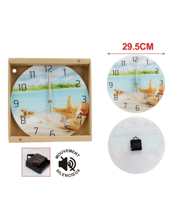 Orologio Da Parete Diametro 29.5cm In Vetro Disegno Spiaggia