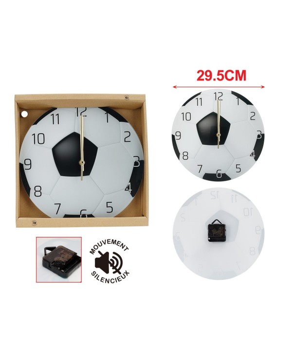 Orologio Da Parete Diametro 29.5cm In Vetro Disegno Palla Calcio
