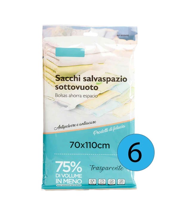 6 Pezzi Sacchetti Buste Sottovuoto Vestiti Trasparente 70X110cm