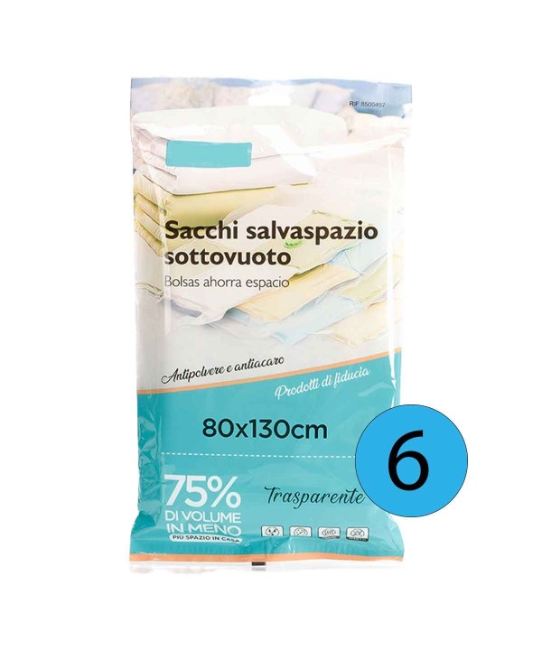 6 Pezzi Sacchetti Buste Sottovuoto Vestiti Trasparente 80X130cm