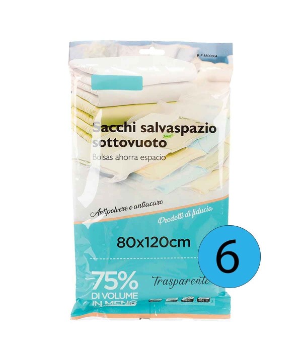 6 Pezzi Sacchetti Buste Sottovuoto Vestiti Trasparente 80X120cm