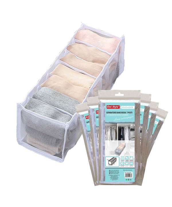 6 Pezzi Divisore Biancheria da 7 Posti per Cassetti Armadi Organizer per Biancheria Intima Reggiseni Calze Fazzoletti e Cravatte 32x12x12cm
